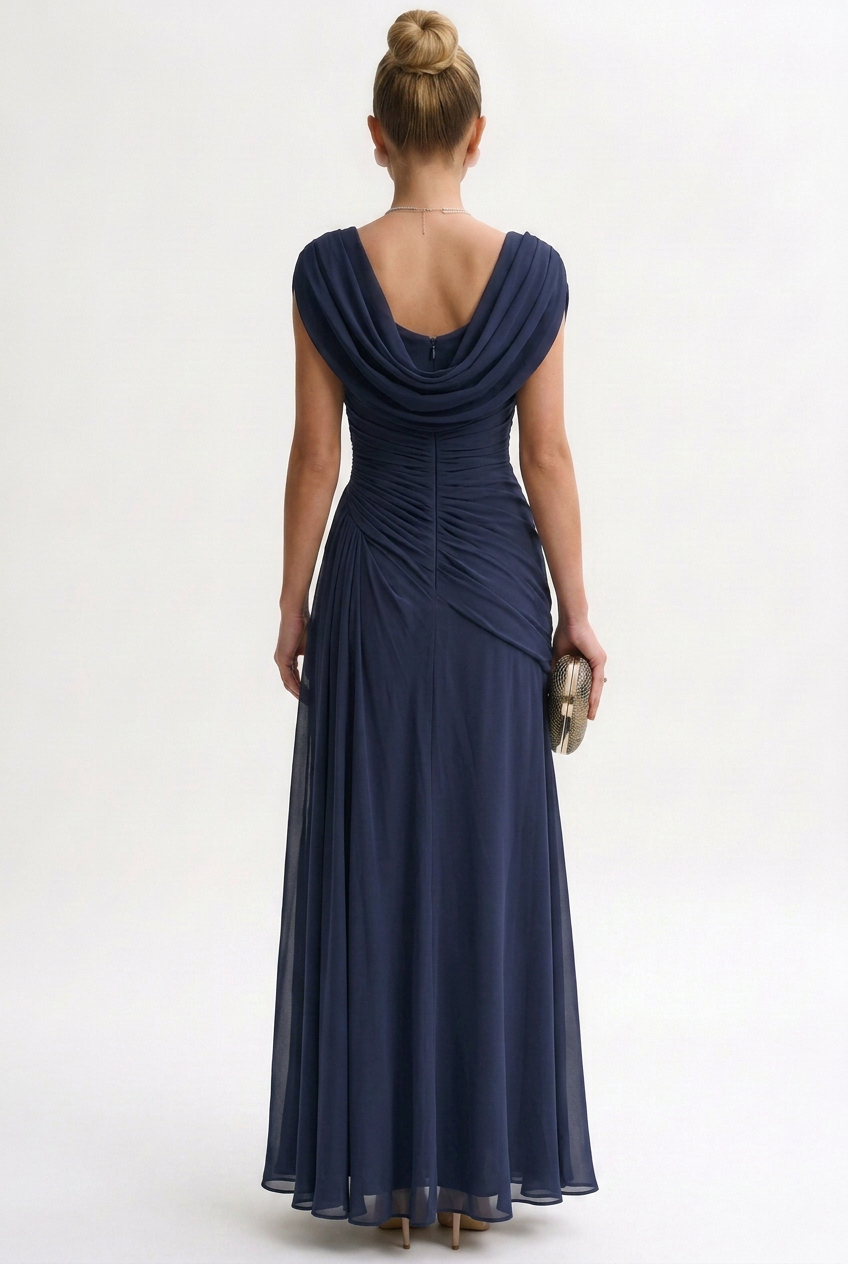 Robe Longue Femme Polyester Fluide à Col Rond