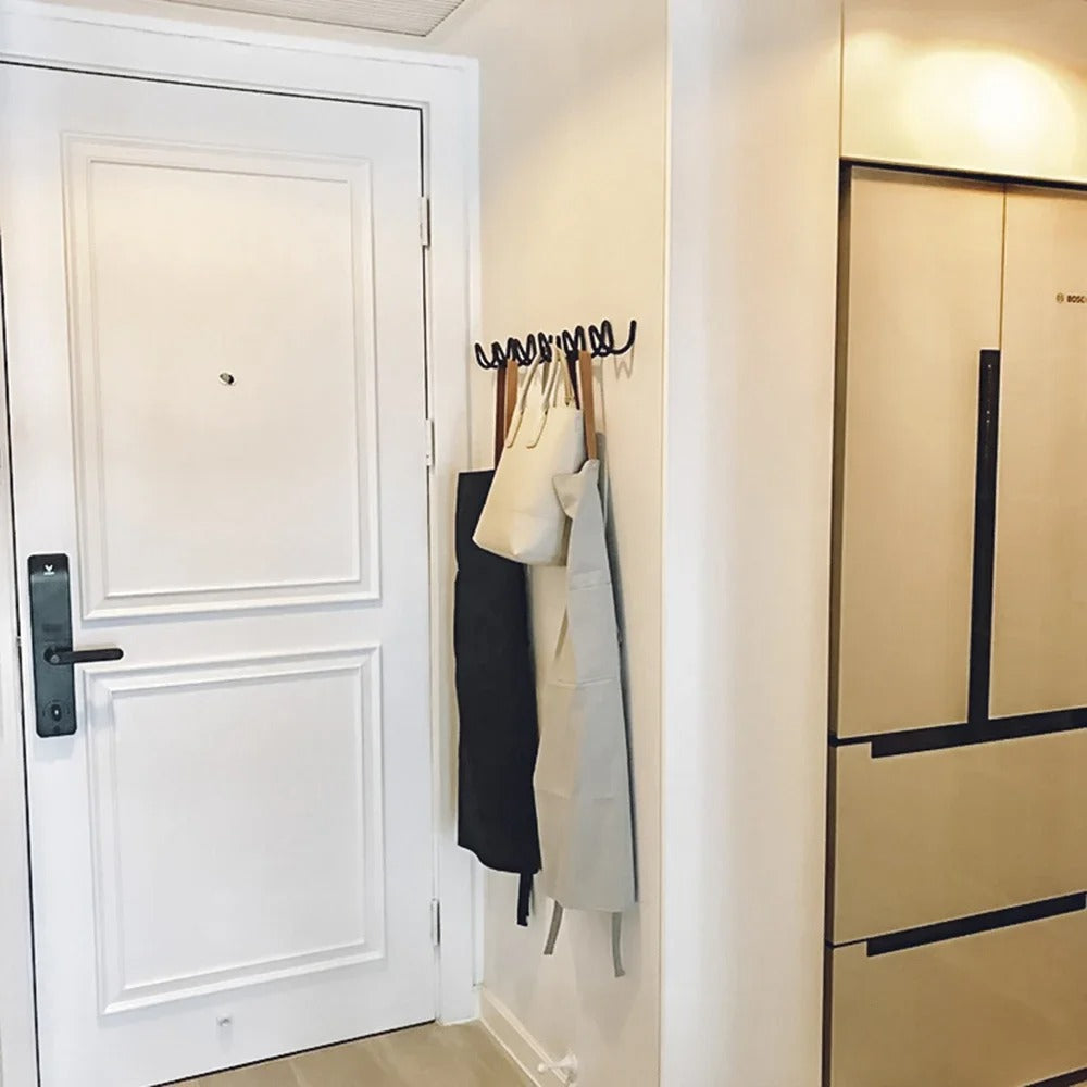 Porte-Manteau Mural en Fer Forgé, Design Ondulé – 3 ou 5 Crochets