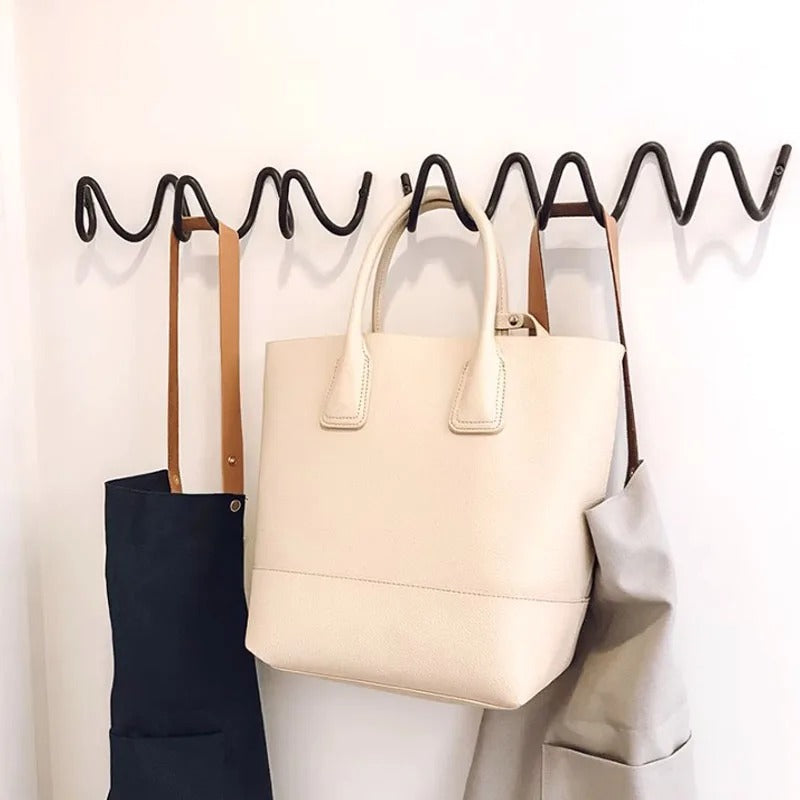 Porte-Manteau Mural en Fer Forgé, Design Ondulé – 3 ou 5 Crochets