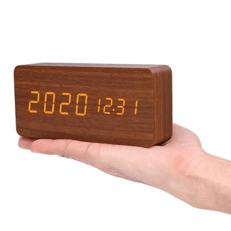 LED Wooden Clock – Natural Wood Finish, Elegant, and Voice-Controlled for the Living Room or Bedroom