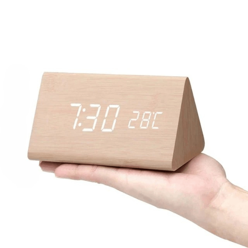 LED Wooden Clock – Natural Wood Finish, Elegant, and Voice-Controlled for the Living Room or Bedroom