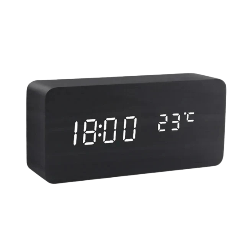 LED Wooden Clock – Natural Wood Finish, Elegant, and Voice-Controlled for the Living Room or Bedroom