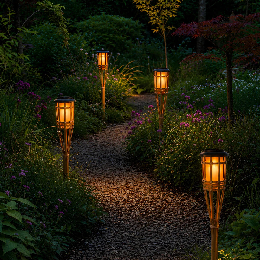 Bamboo Solar Lantern – Natural Finish with a Flickering Flame for the Garden or Patio