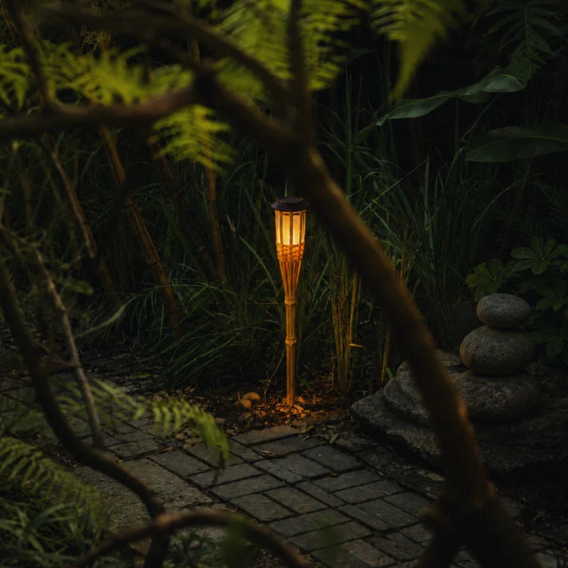 Bamboo Solar Lantern – Natural Finish with a Flickering Flame for the Garden or Patio