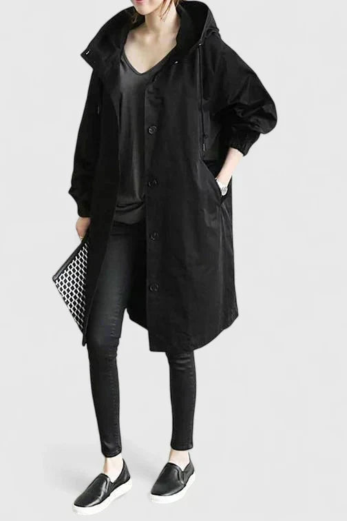 Manteau Femme Oversize à Capuche Réglable et Poignets Élastiqués