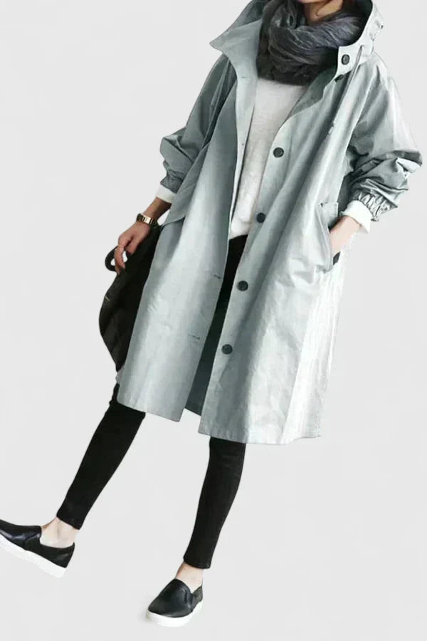 Manteau Femme Oversize à Capuche Réglable et Poignets Élastiqués