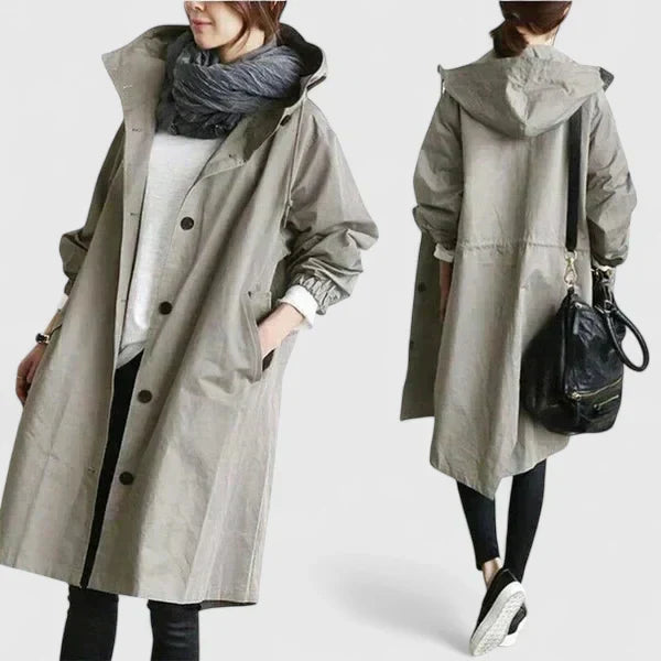 Manteau Femme Oversize à Capuche Réglable et Poignets Élastiqués