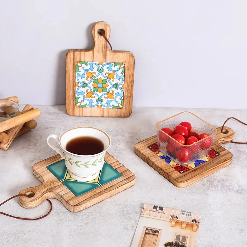 Sous-plat en bois – Style vintage pour casseroles et poêles dans la cuisine ou la salle à manger