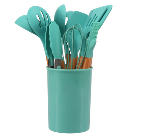 Silicone Kitchen Utensil Set – BPA-free, heat-resistant with wooden handles for cooking and baking