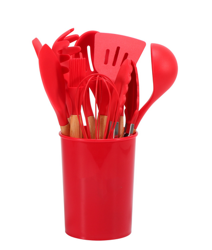 Silicone Kitchen Utensil Set – BPA-free, heat-resistant with wooden handles for cooking and baking