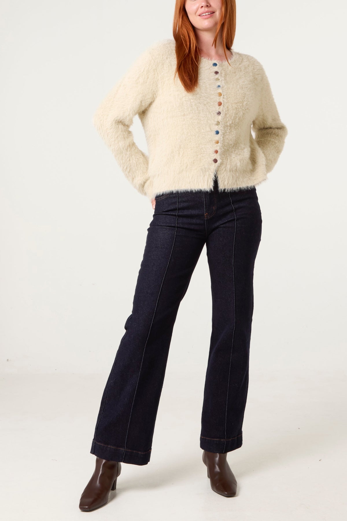 Cardigan Femme Boutons Multicolores Beige