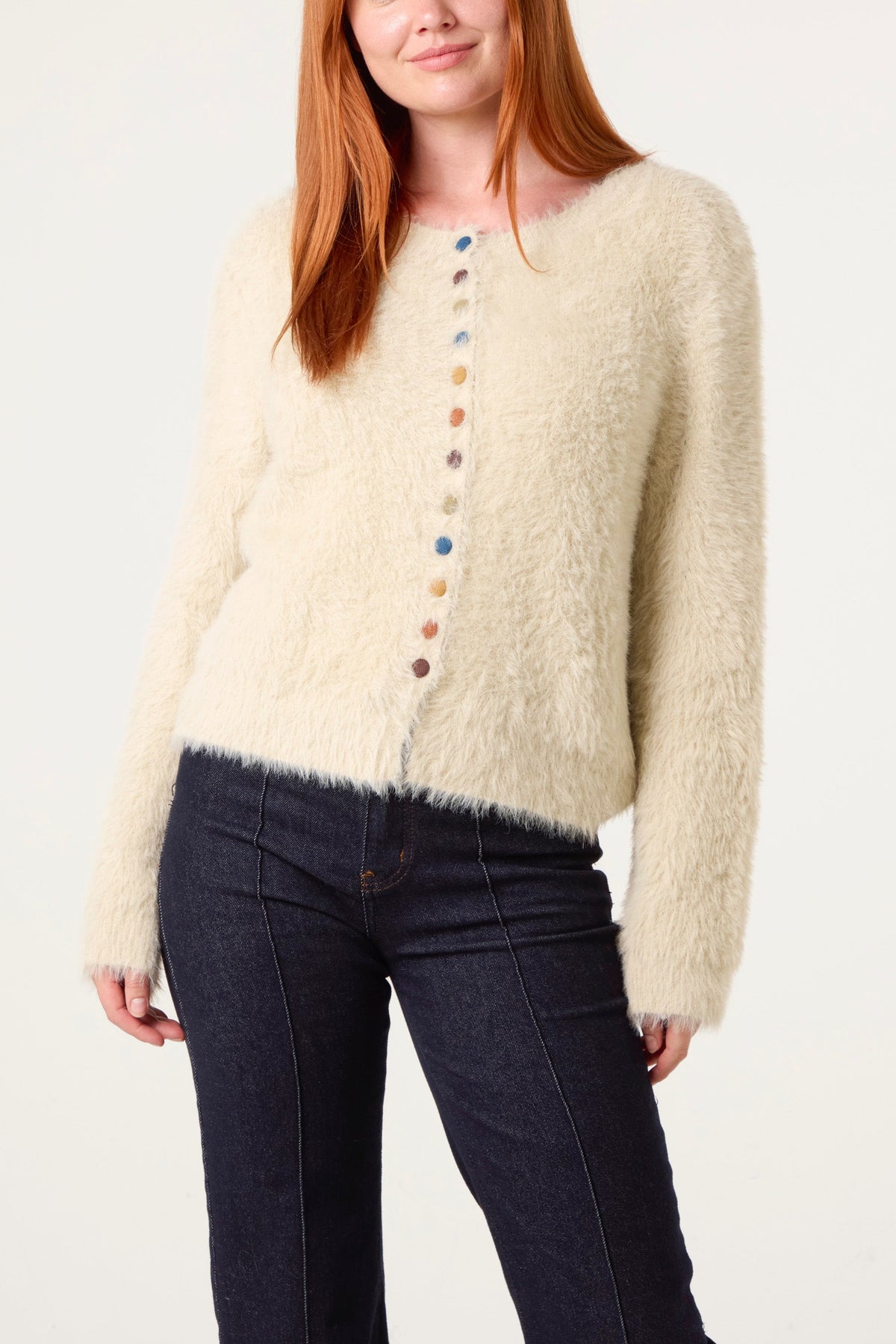 Cardigan Femme Boutons Multicolores Beige