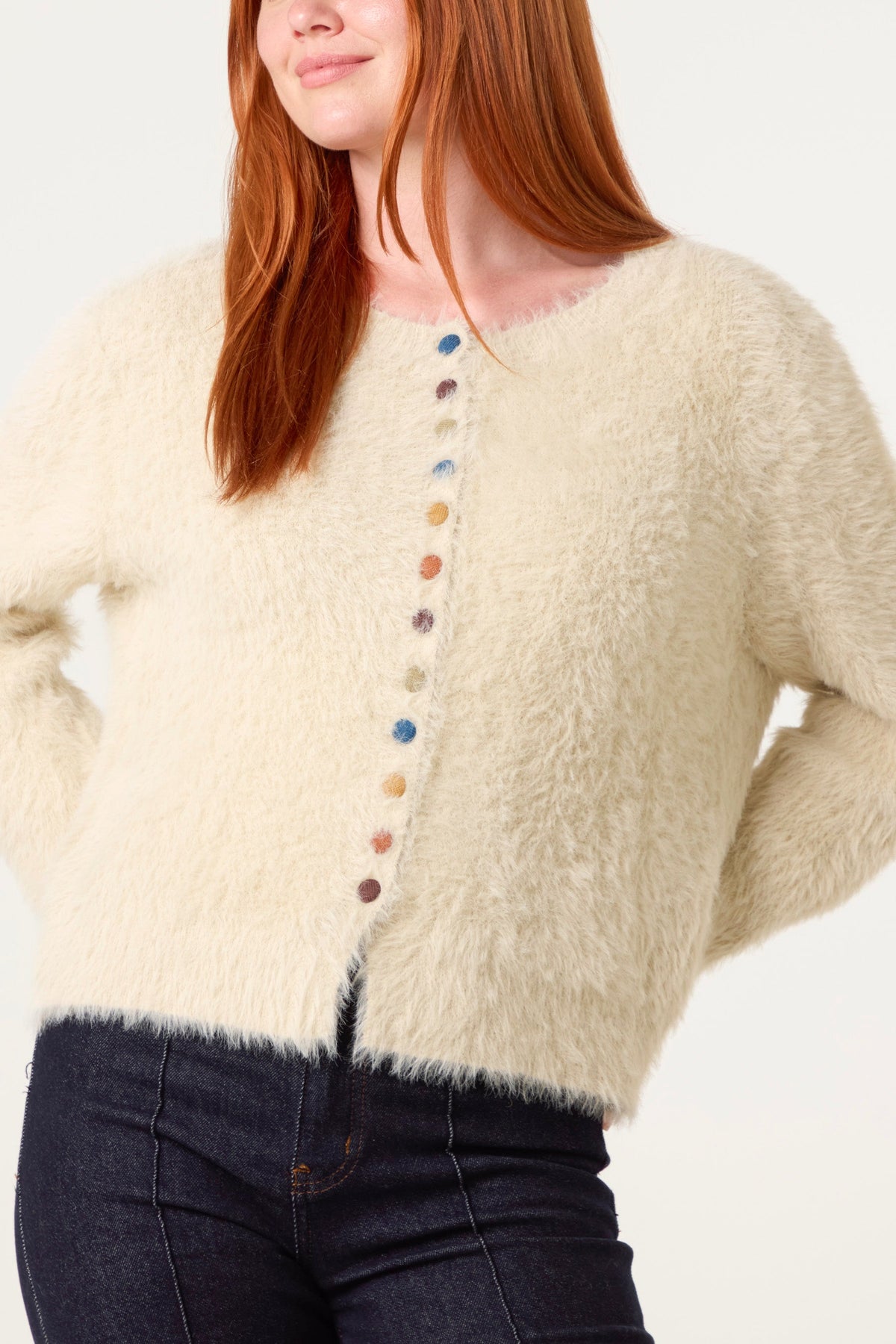 Cardigan Femme Boutons Multicolores Beige