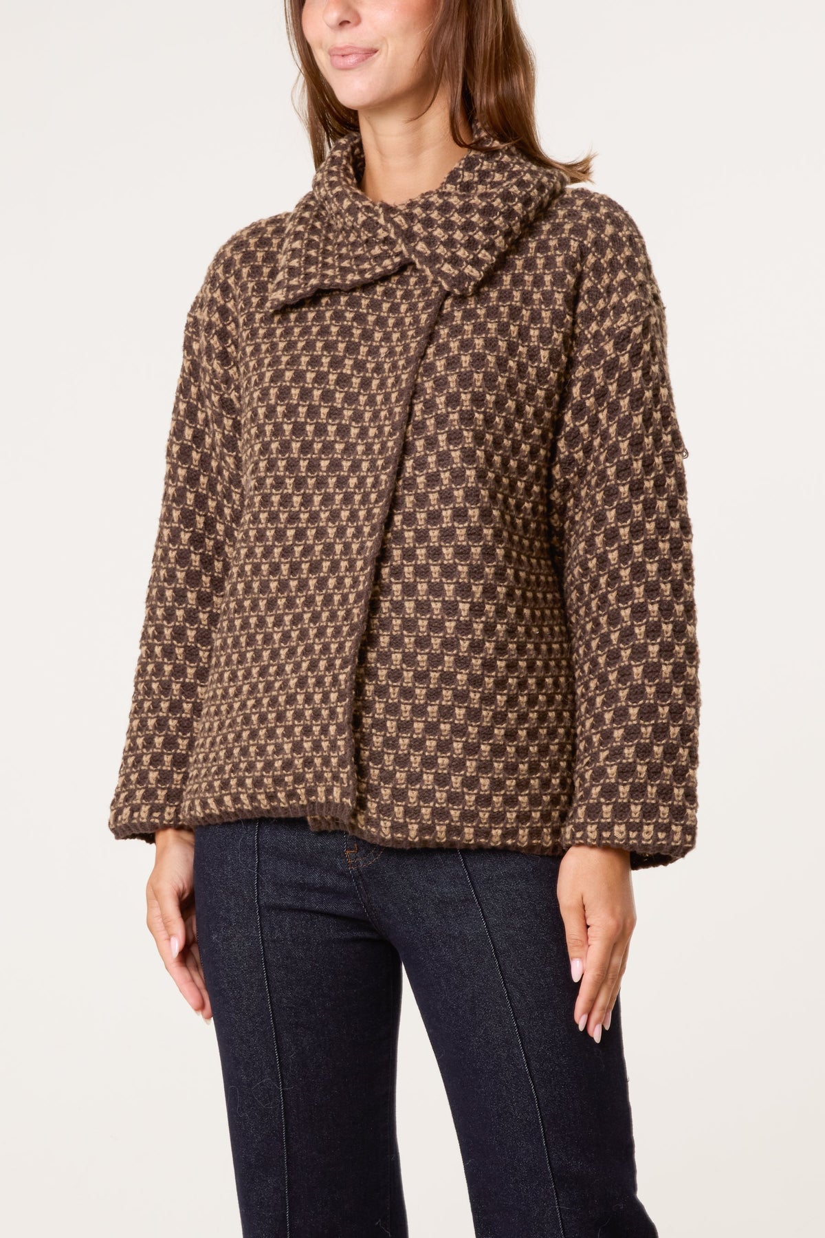 Manteau Femme en Maille Structurée Chocolat