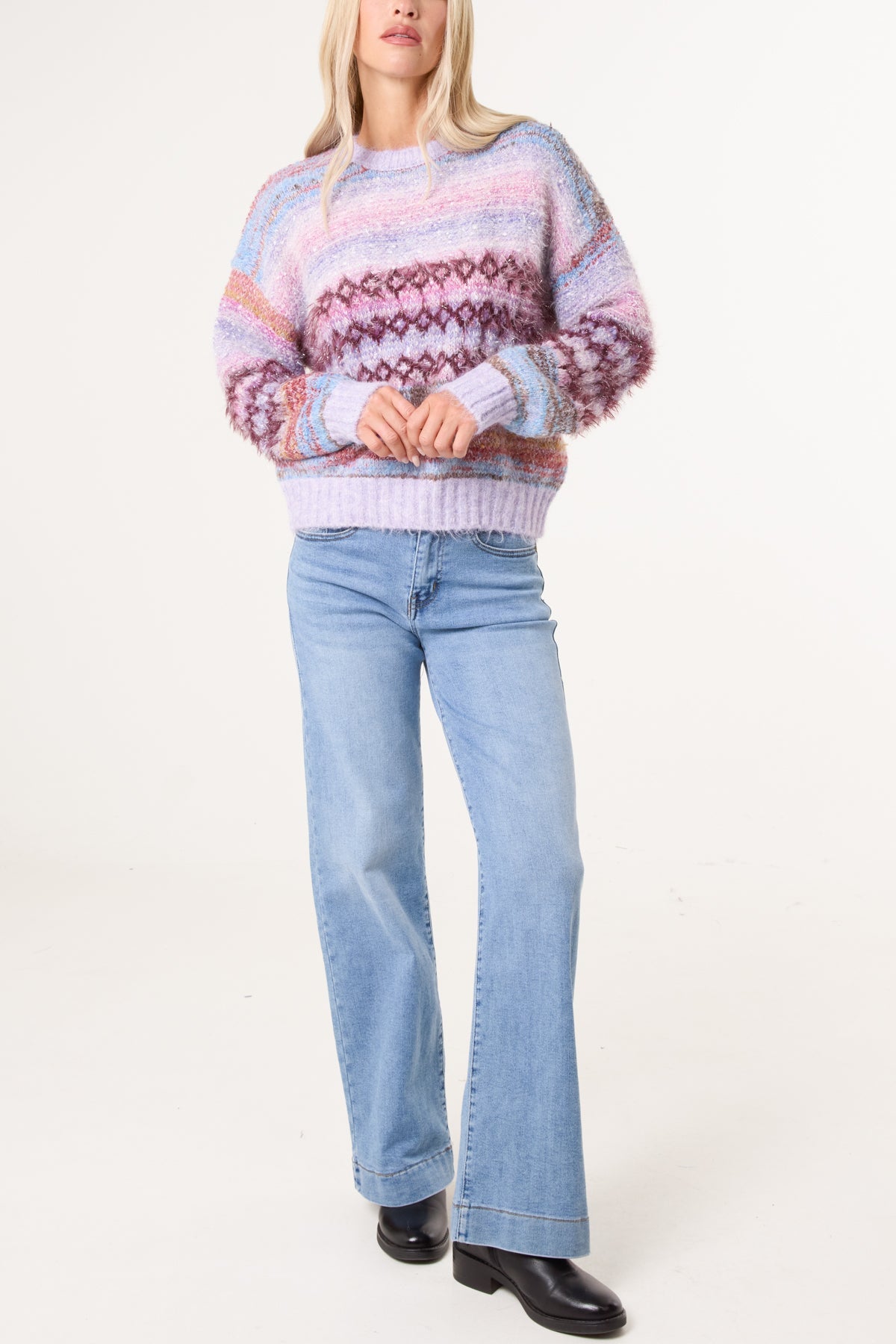 Pull Femme Rayé en Maille Chinée