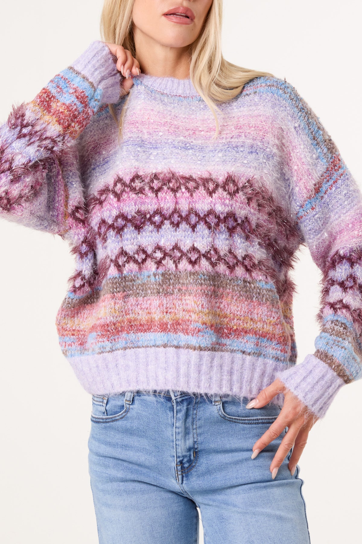 Pull Femme Rayé en Maille Chinée