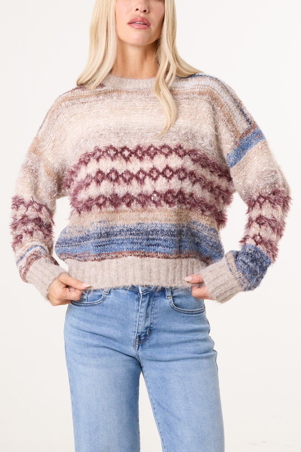 Pull Femme Rayé en Maille Chinée