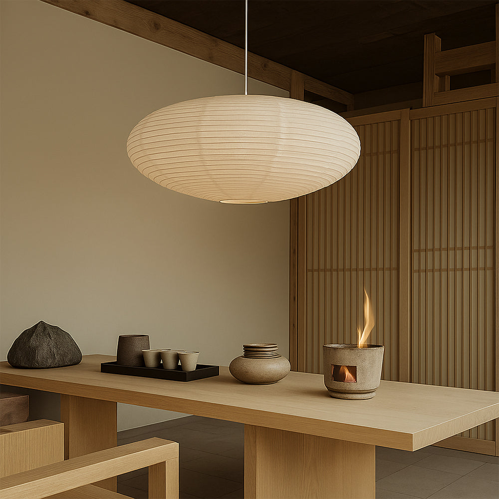 Suspension Papier Wabi-Sabi en Coton, Abat-jour Artisanal