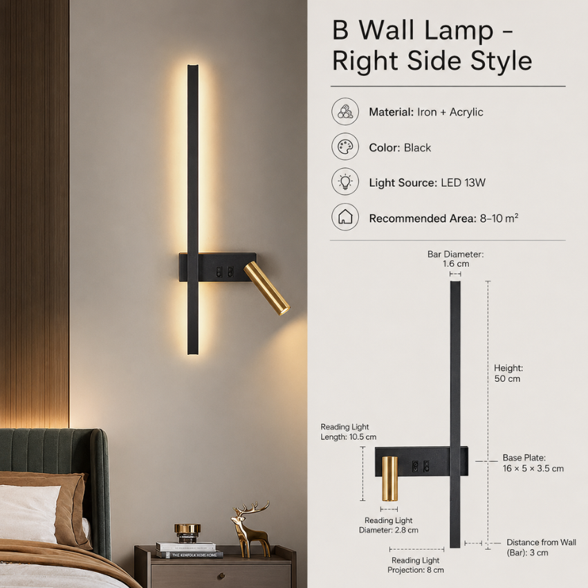 Applique Murale LED Barre Verticale et Spot Orientable