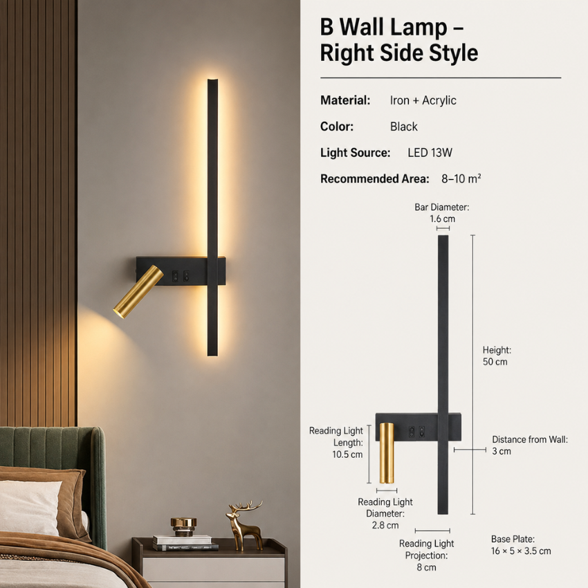Applique Murale LED Barre Verticale et Spot Orientable