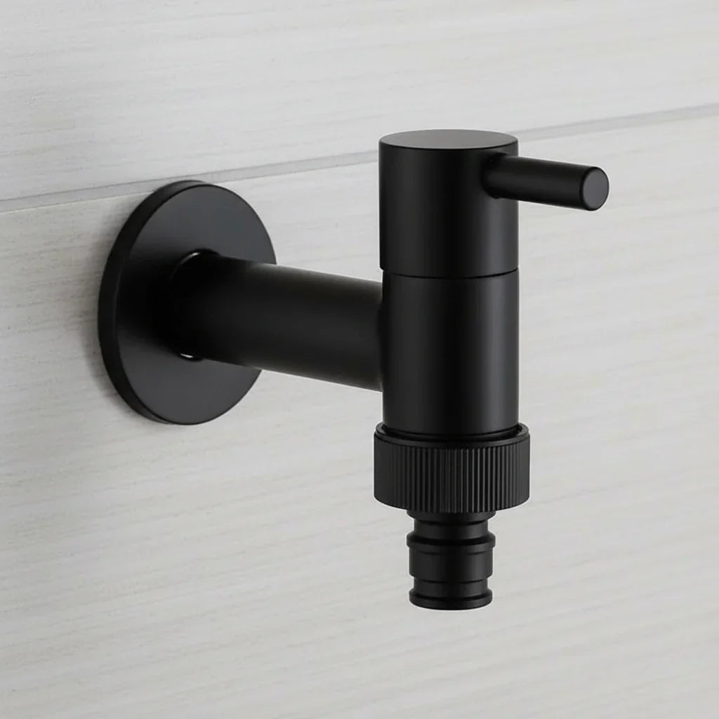 Robinet Mural Laiton Noir Mat pour Cuisine, Salle de Bain et Jardin