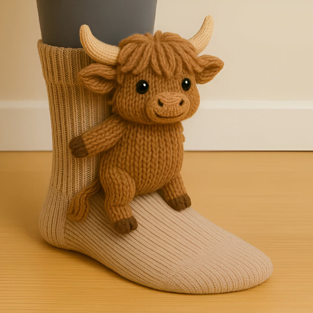 Animal Socks – Plush, 3D Design with Non-Slip Soles for Winter Use at Home