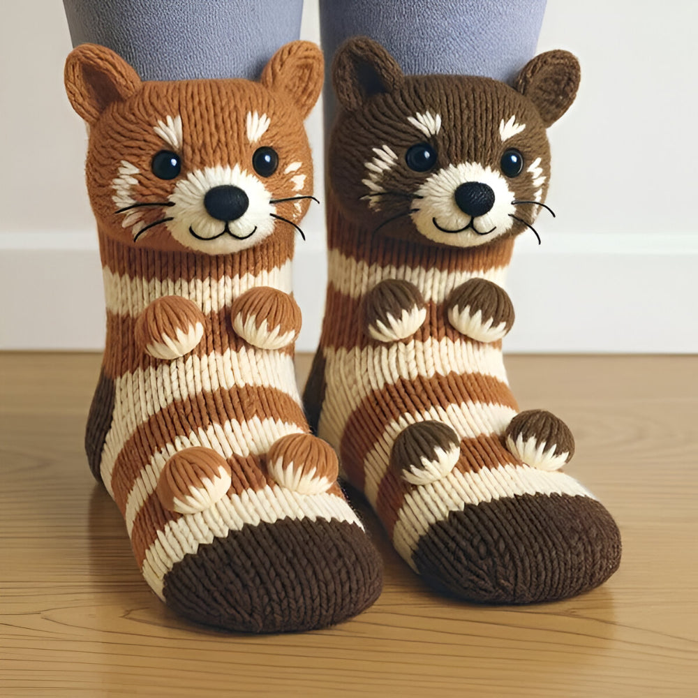 Animal Socks – Plush, 3D Design with Non-Slip Soles for Winter Use at Home