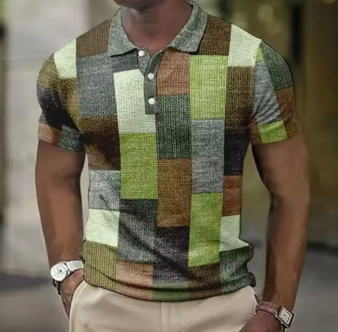 Polo Homme Patchwork à Carreaux