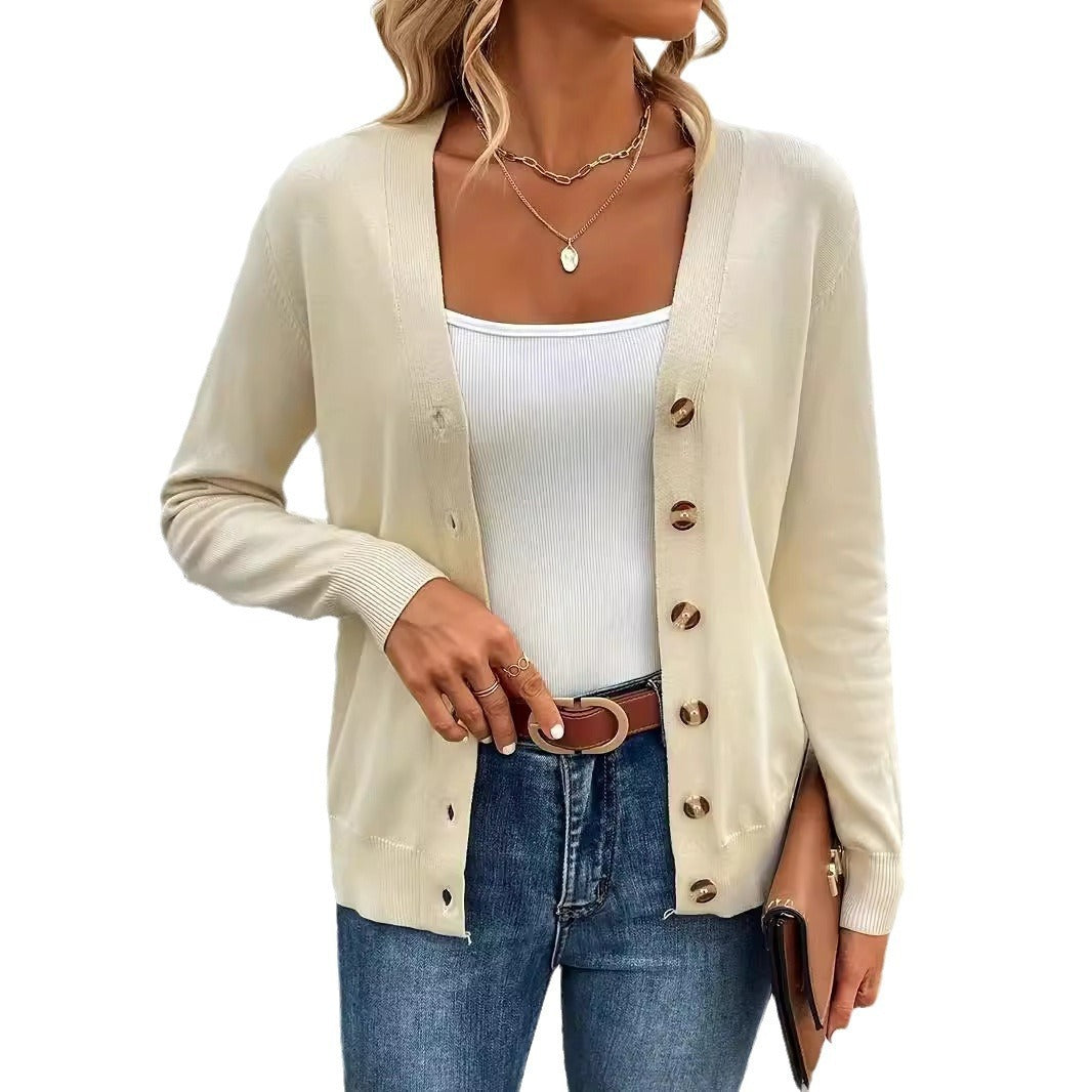 Cardigan Femme Léger Col V avec Fentes Latérales et Boutons