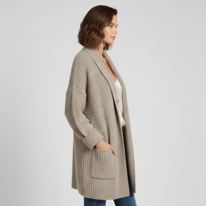 Gilet Femme Long Ouvert à Manches Longues