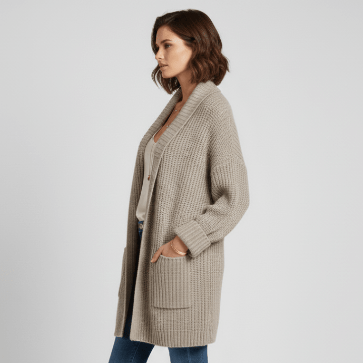 Gilet Femme Long Ouvert à Manches Longues