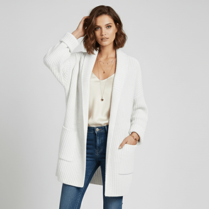 Gilet Femme Long Ouvert à Manches Longues