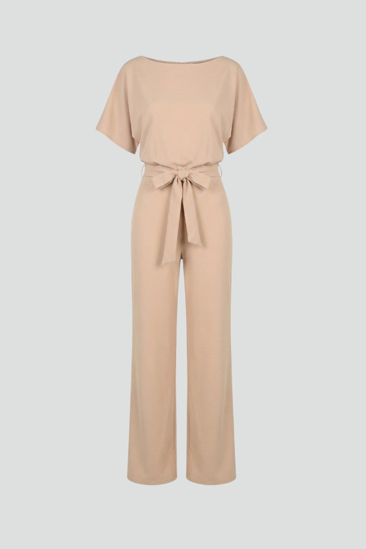 Combinaison Femme Ceinturée à Jambes Larges, Col Rond