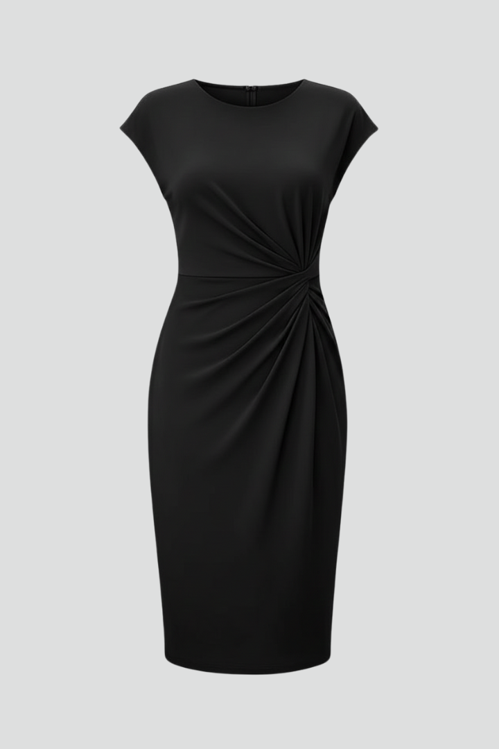 Robe Femme Mi-Longue Col Rond Taille Froncée