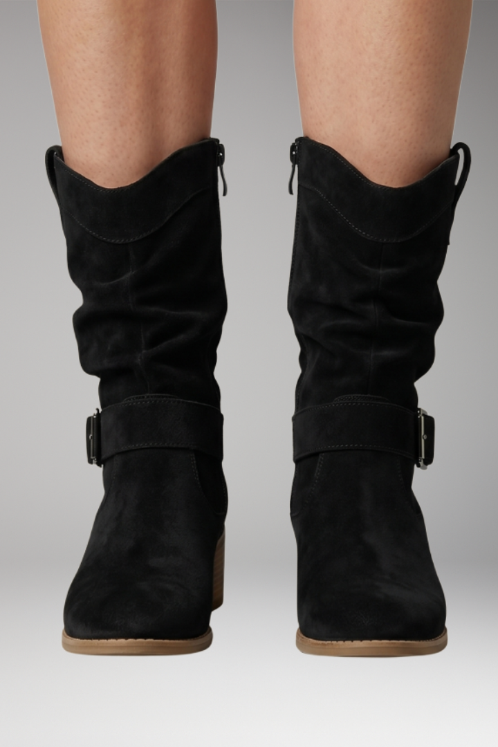 Bottines Femme Effet Slouchy en Daim, Zip Latéral et Semelle Orthopédique