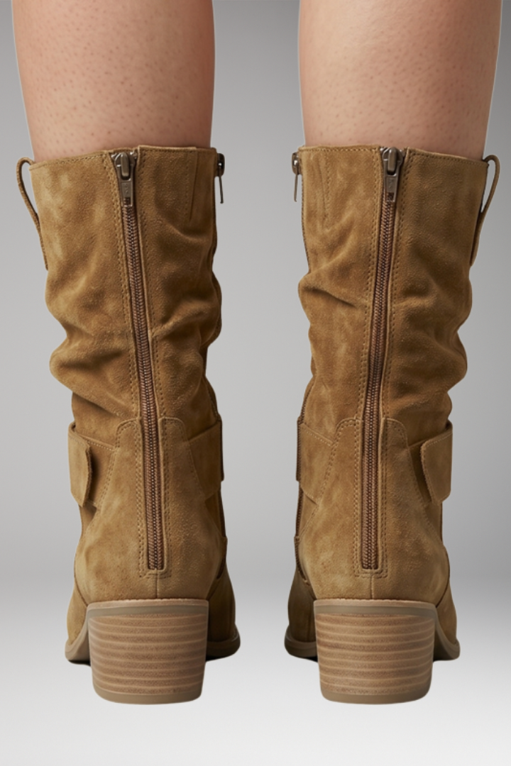 Bottines Femme Effet Slouchy en Daim, Zip Latéral et Semelle Orthopédique