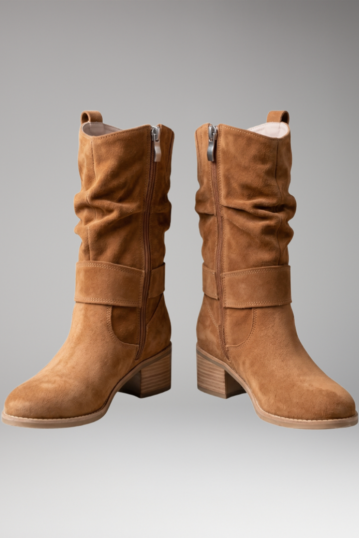 Bottines Femme Effet Slouchy en Daim, Zip Latéral et Semelle Orthopédique