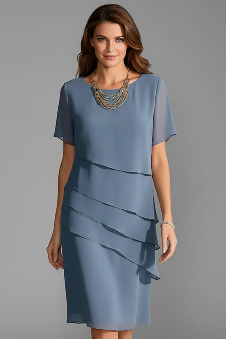 Robe Femme Manches Courtes Superposée Col Rond