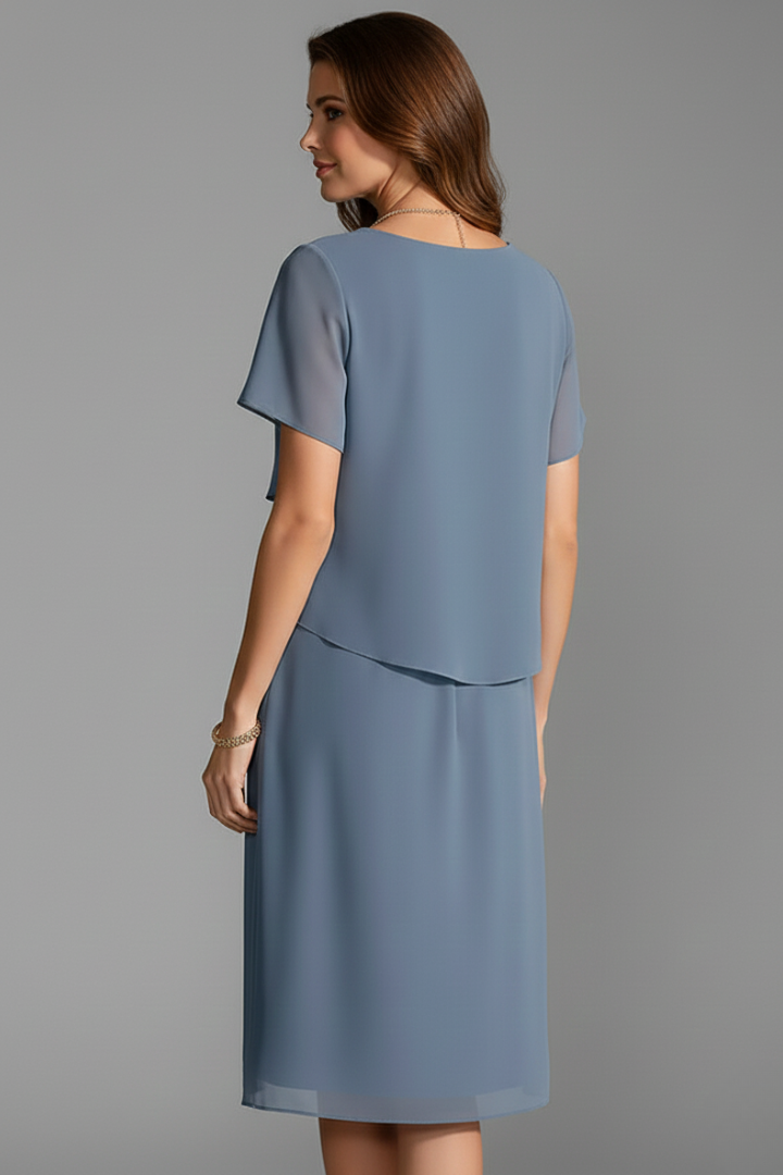 Robe Femme Manches Courtes Superposée Col Rond