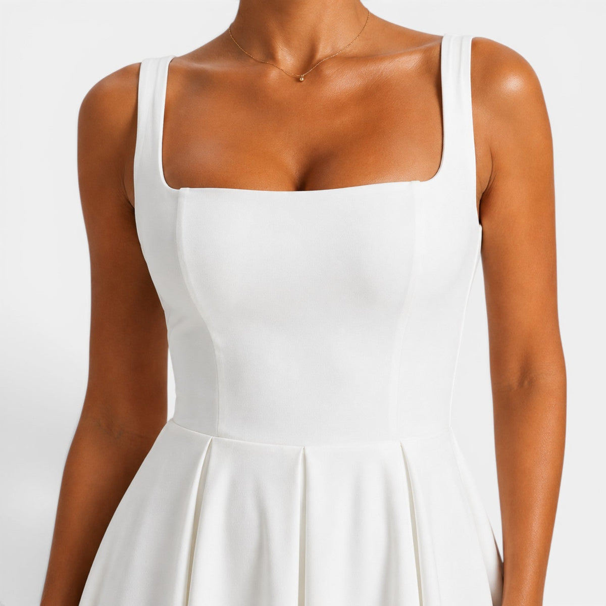 Robe Midi Femme à Bretelles, Décolleté Carré et Bas Évasé