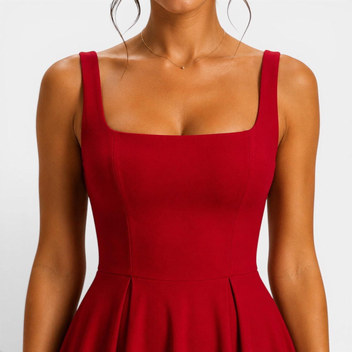 Robe Midi Femme à Bretelles, Décolleté Carré et Bas Évasé
