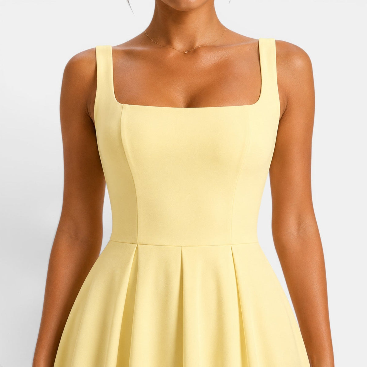 Robe Midi Femme à Bretelles, Décolleté Carré et Bas Évasé