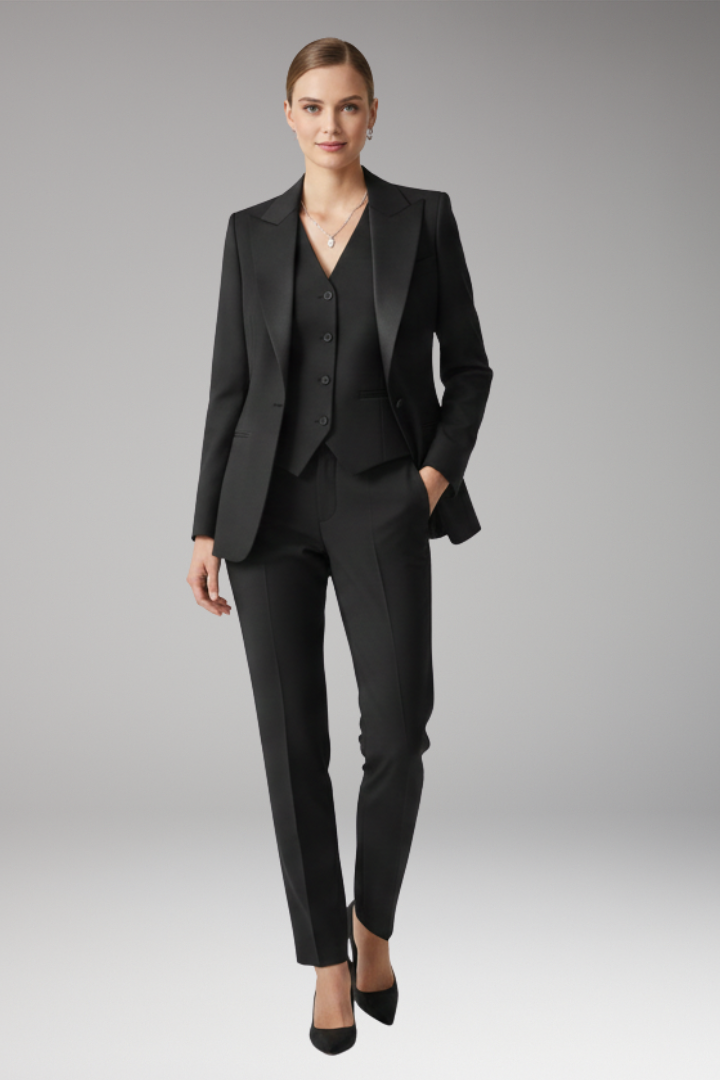 Tailleur Femme Trois Pièces Veste Col Cranté Gilet Pantalon Droit