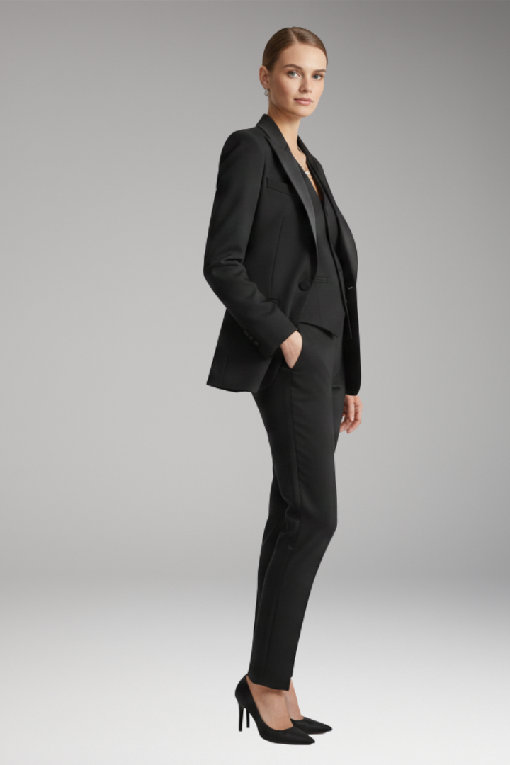Tailleur Femme Trois Pièces Veste Col Cranté Gilet Pantalon Droit