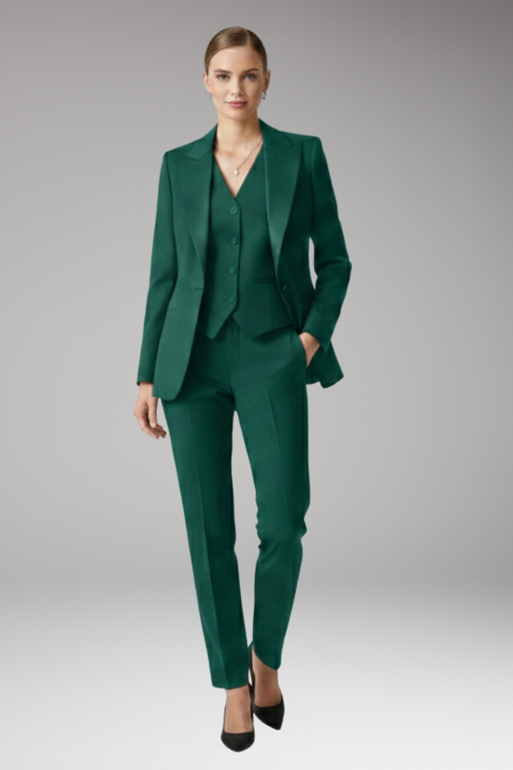 Tailleur Femme Trois Pièces Veste Col Cranté Gilet Pantalon Droit