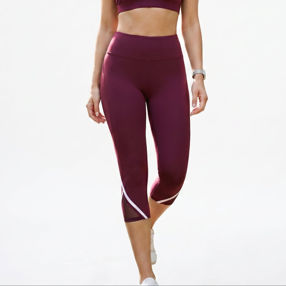 Women’s High Waisted Capri Leggings with Pocket-Women’s Activewear-Stilenza-Burgundy-S-Stilenza