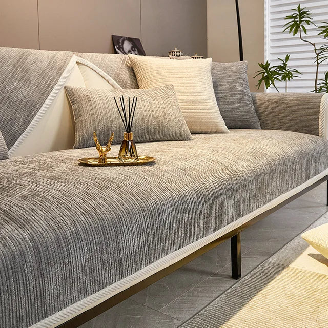 Housse de Canapé en Chenille Extensible et Antidérapante