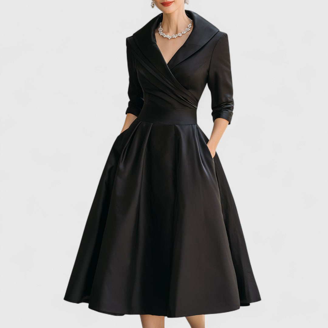 Robe Midi Femme Cache-Cœur Col V Manches 3/4