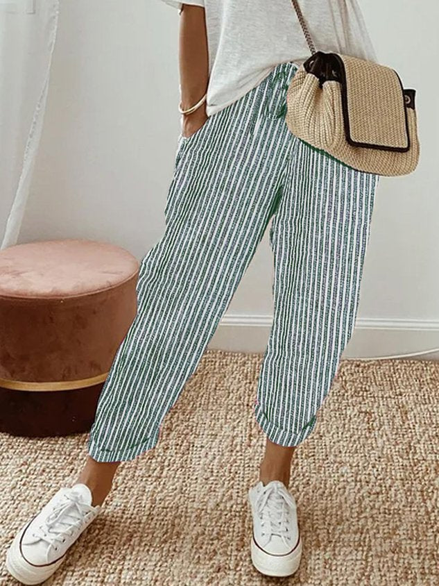 Olivia - Ademende Anti-Vocht Broek | Comfortabele Pasvorm – Groen (Gestreept)