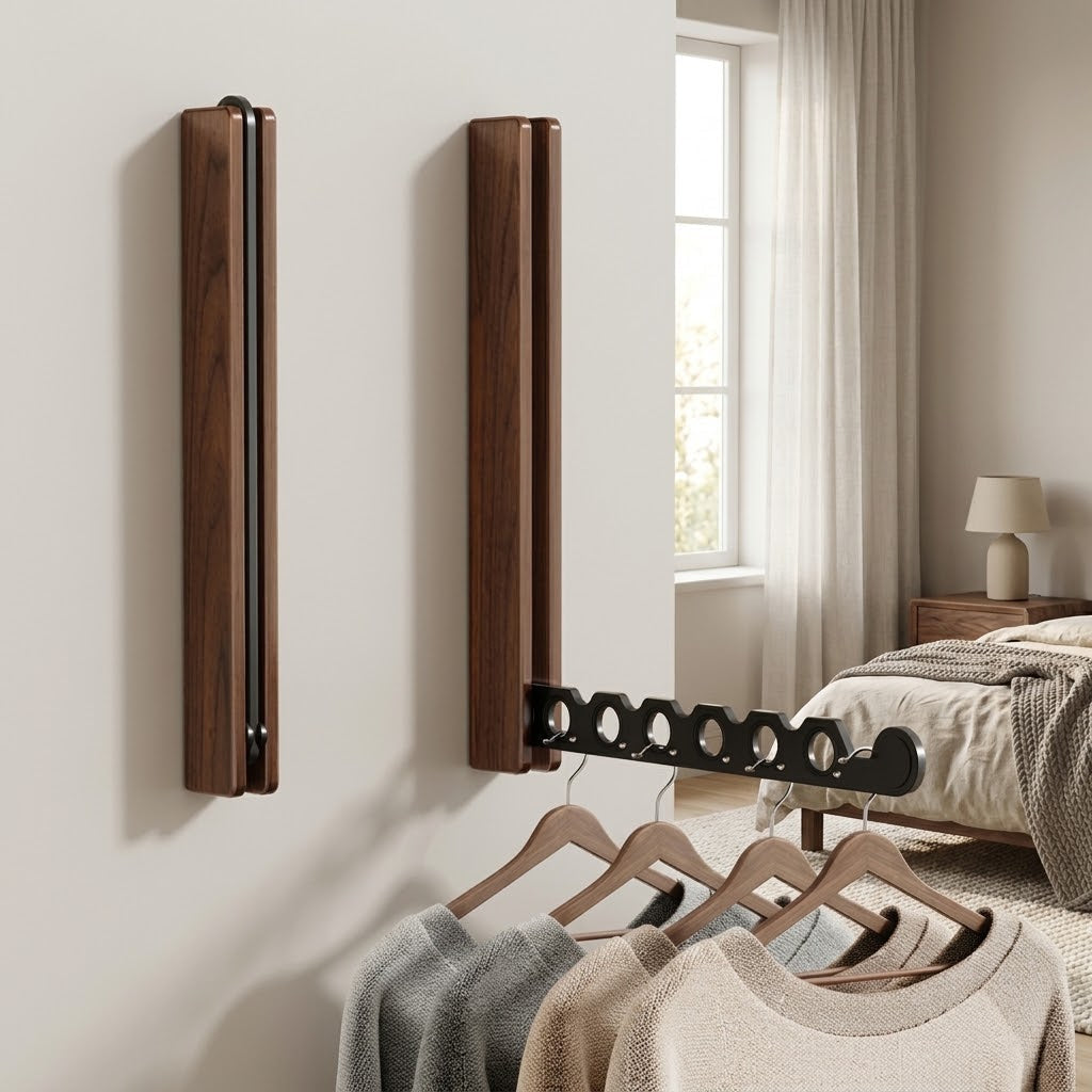 Klappbarer Wandkleiderständer aus Holz mit Platzspar-Design - Zorenza